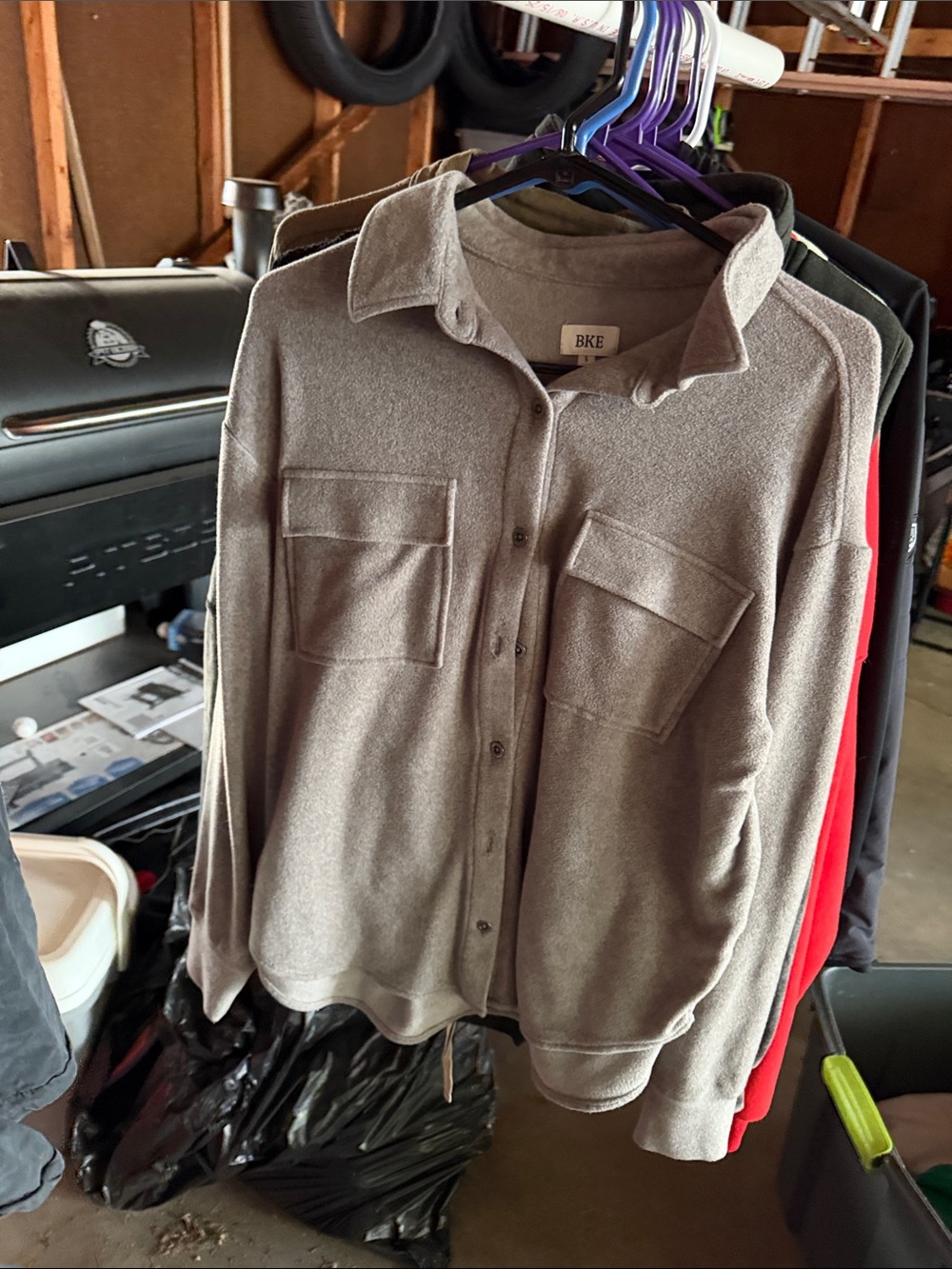 BKE Soft Neutral Taupe Fleece Shirt Jacket